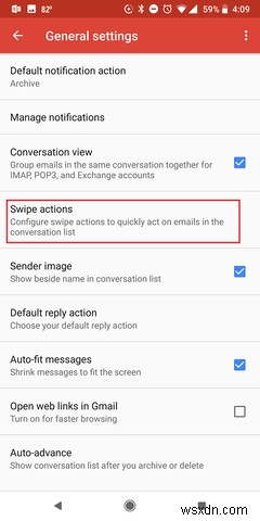 AndroidでGmailのスワイプジェスチャーをカスタマイズまたは無効にする方法 