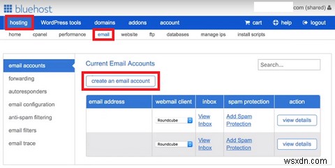 BluehostWebメール電子メールアカウントを設定する方法 