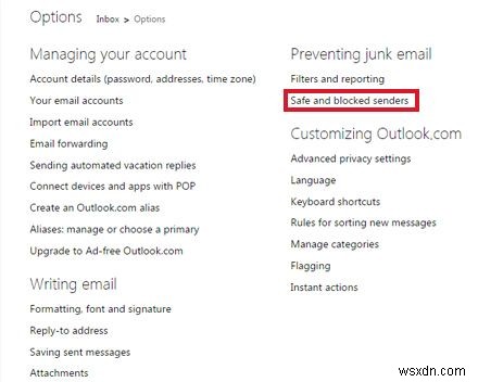 Outlook.comで電子メールアドレスをホワイトリストに登録する方法 