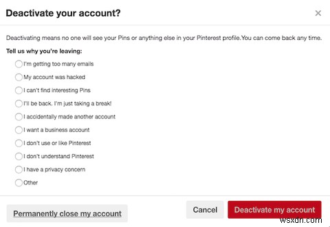 Pinterestアカウントを非アクティブ化（または削除）する方法 