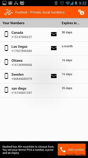 Hushedを使用して40か国で使い捨ての電話番号を作成する[Android/iOS] 