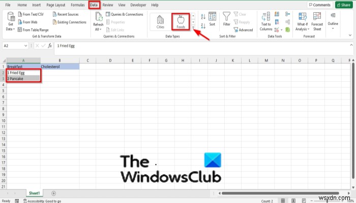 MicrosoftExcelで食品データ型を使用する方法 