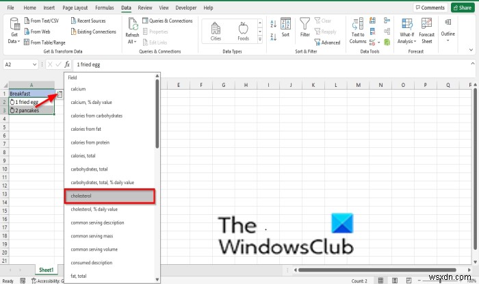 MicrosoftExcelで食品データ型を使用する方法 