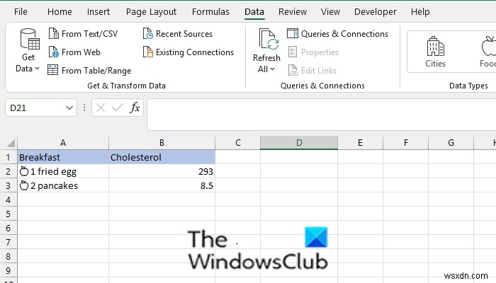 MicrosoftExcelで食品データ型を使用する方法 