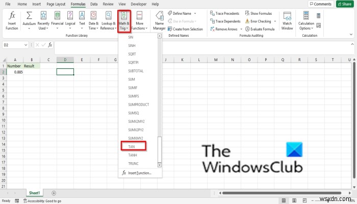 MicrosoftExcelでTAN関数を使用する方法 