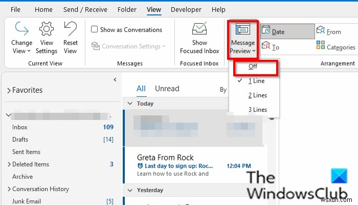 Outlookでメッセージプレビューをオフにする方法 