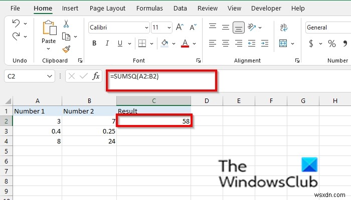 ExcelでSUMSQ関数を使用する方法 