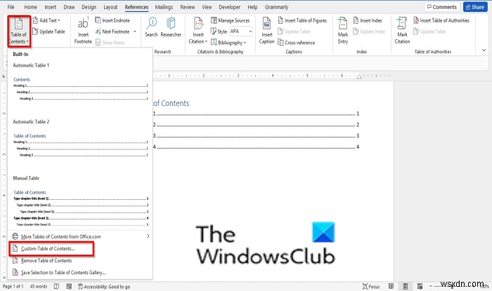 Wordで目次を編集、更新、削除する方法 