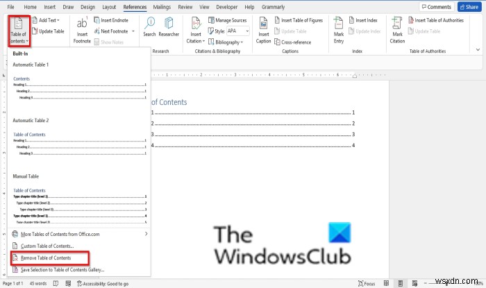 Wordで目次を編集、更新、削除する方法 