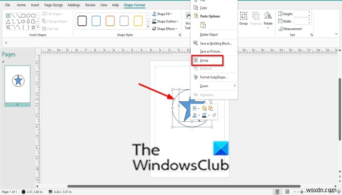 グループ化およびグループ化解除機能を使用してPublisherで図形をマージする方法 