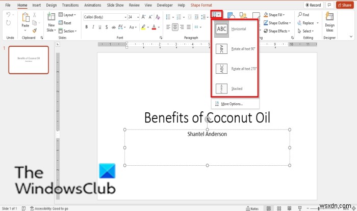 PowerPointでテキストの方向を回転または変更する方法 