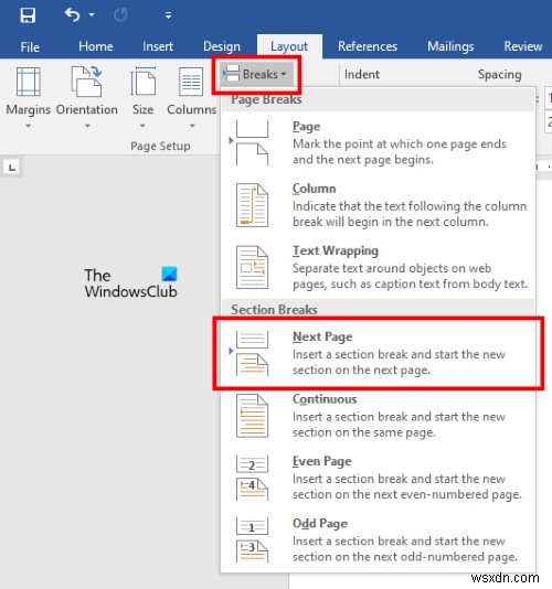 MicrosoftWordの特定のページにヘッダーとフッターを挿入する方法 