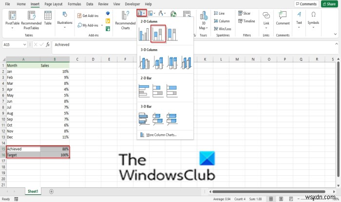 Excelで温度計チャートを作成する方法 