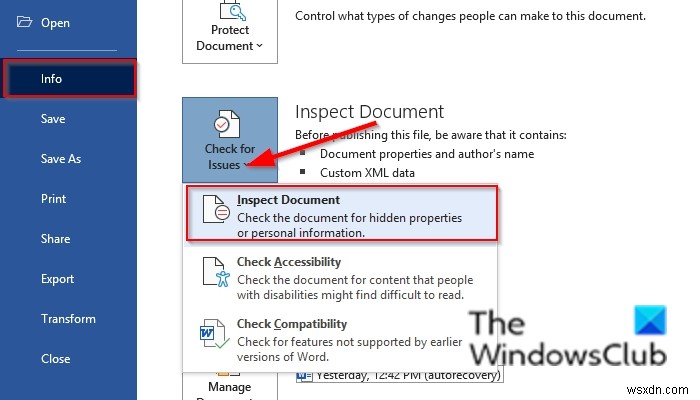 DocumentInspectorを使用してWordでドキュメントを検査する方法 