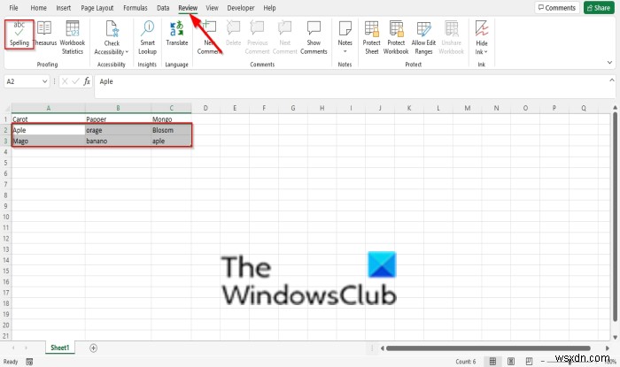 Excelで特定の領域、パーツ、セル、または列をスペルチェックする方法 