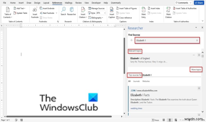 MicrosoftWordのResearcherを使用して論文やエッセイを調査する方法 