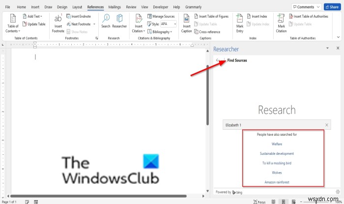 MicrosoftWordのResearcherを使用して論文やエッセイを調査する方法 
