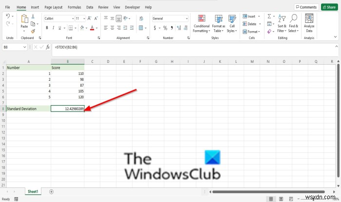 ExcelでSTDEV（標準偏差）関数を使用する方法 