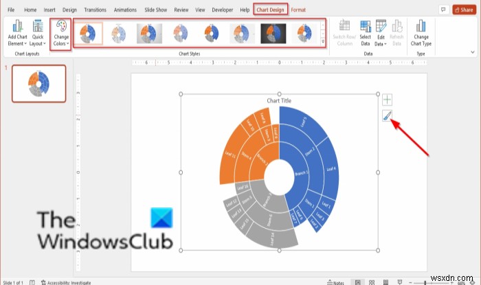 PowerPointでサンバーストチャートを作成する方法 