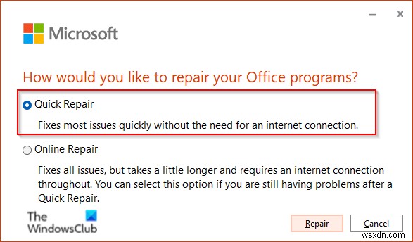 OfficeUpdateエラーコード30088-28または30016-29を修正します 