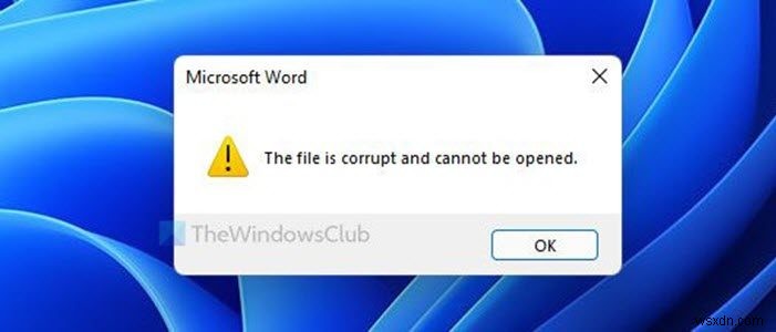 修正ファイルが破損していて、Word、Excel、PowerPointで開くことができないというエラー 