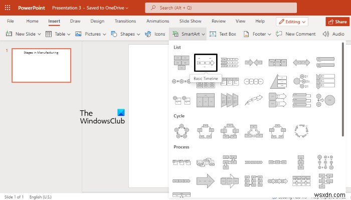 PowerPoint fortheWebでタイムラインを作成する方法 