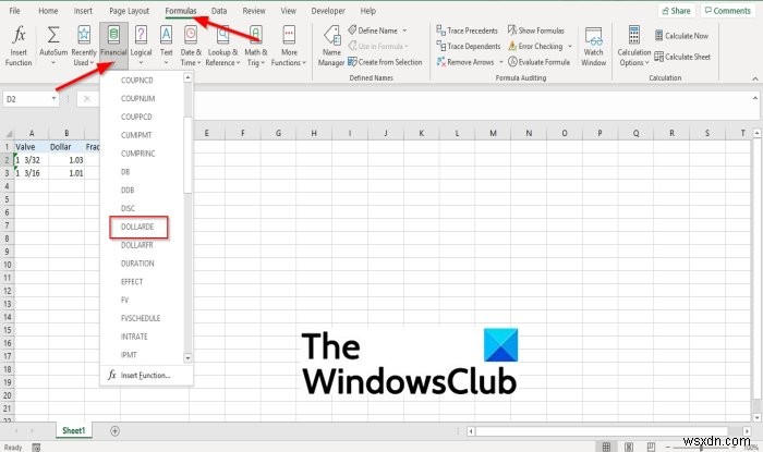 MicrosoftExcelでDOLLARDE関数を使用する方法 