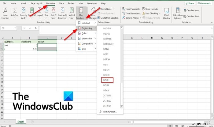 MicrosoftExcelでIMSUB関数を使用する方法 