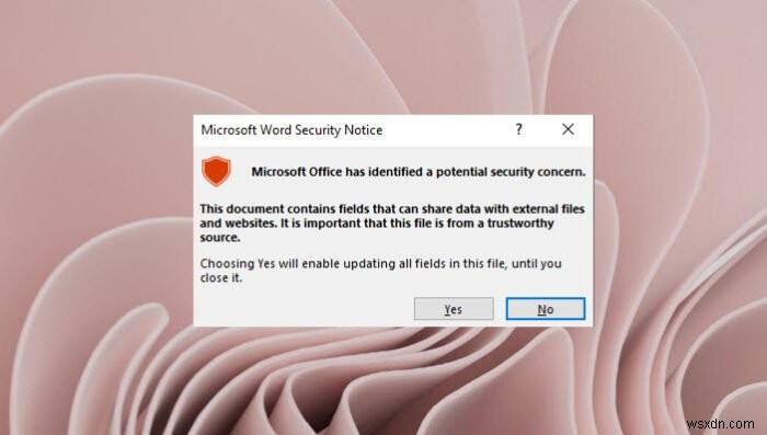 Microsoft Officeは、潜在的なセキュリティ上の懸念を特定しました 