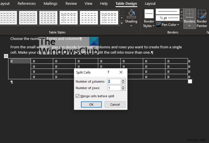 MicrosoftWordの表のセルを結合および分割する方法 