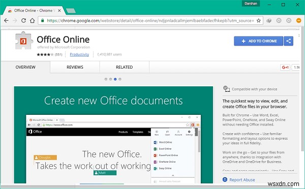 OfficeOnline拡張機能を使用してEdgeとChromeでOfficeドキュメントを作成する 