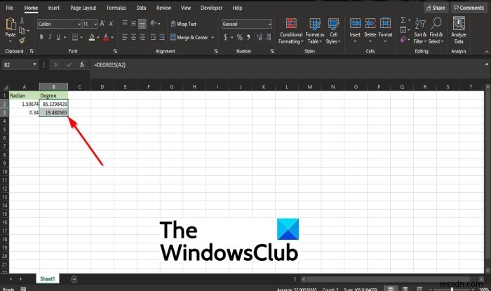 MicrosoftExcelでDEGREES関数を使用する方法 