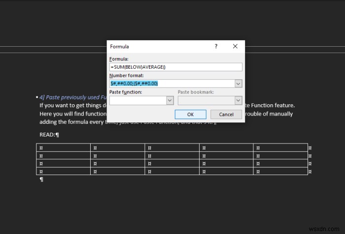 MicrosoftWordのテーブルに数式を追加する方法 