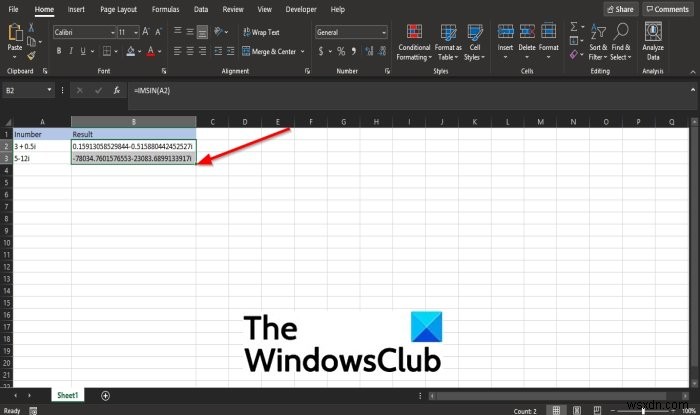 MicrosoftExcelでIMSIN関数を使用する方法 