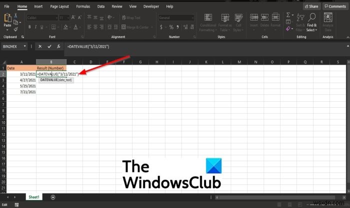 MicrosoftExcelでDATEVALUE関数を使用する方法 