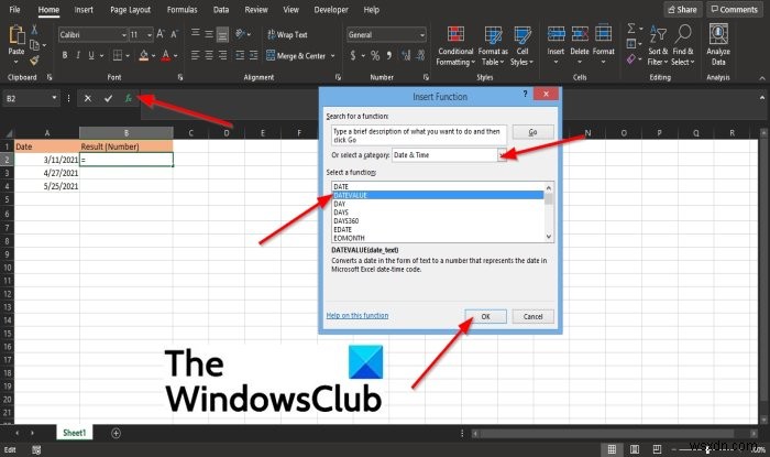 MicrosoftExcelでDATEVALUE関数を使用する方法 