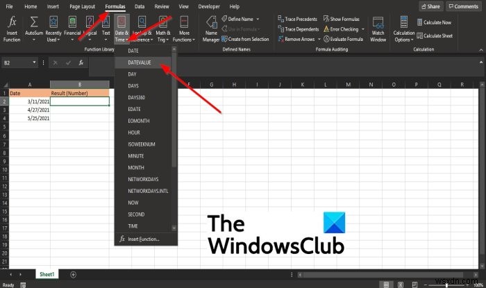 MicrosoftExcelでDATEVALUE関数を使用する方法 