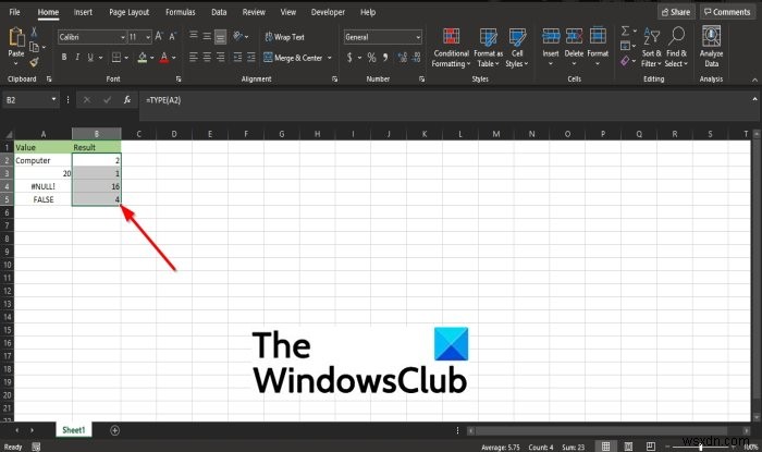 MicrosoftExcelでTYPE関数を使用する方法 