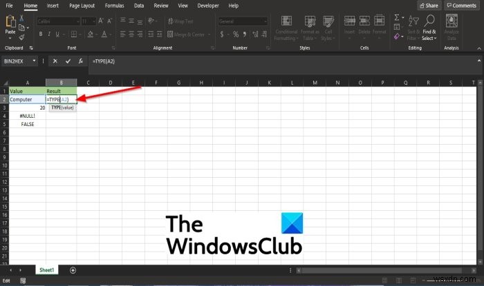 MicrosoftExcelでTYPE関数を使用する方法 