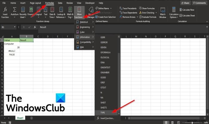 MicrosoftExcelでTYPE関数を使用する方法 