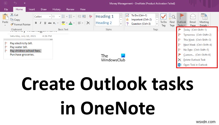 OneNoteでOutlookタスクを作成する方法 