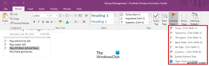 OneNoteでOutlookタスクを作成する方法 