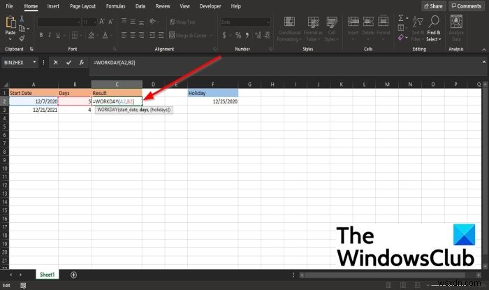 MicrosoftExcelでWORKDAY関数を使用する方法 