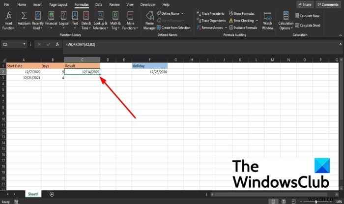 MicrosoftExcelでWORKDAY関数を使用する方法 