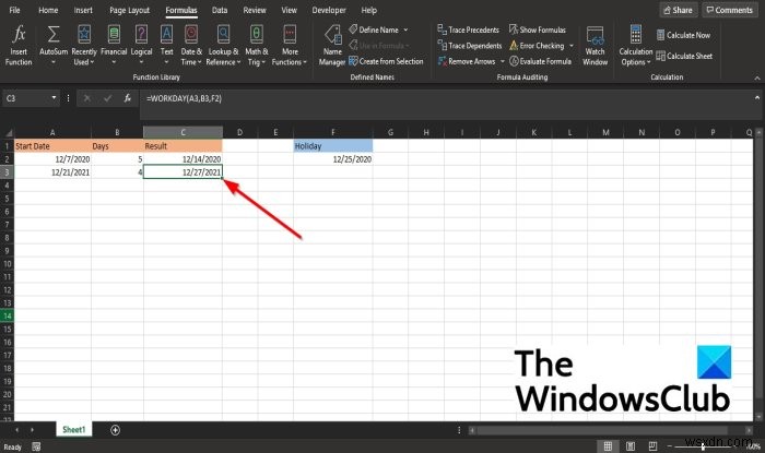 MicrosoftExcelでWORKDAY関数を使用する方法 