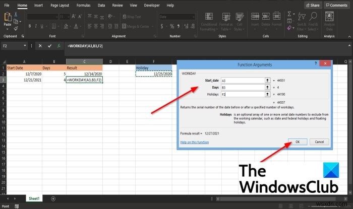 MicrosoftExcelでWORKDAY関数を使用する方法 