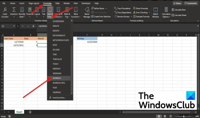 MicrosoftExcelでWORKDAY関数を使用する方法 