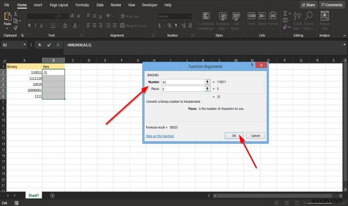 MicrosoftExcelでBIN2HEX関数を使用する方法 