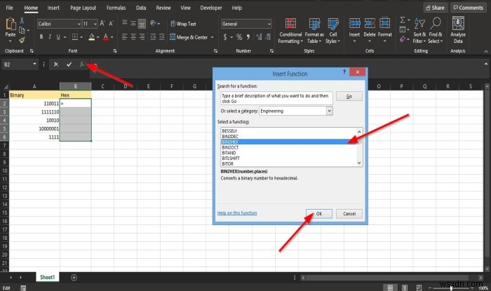 MicrosoftExcelでBIN2HEX関数を使用する方法 