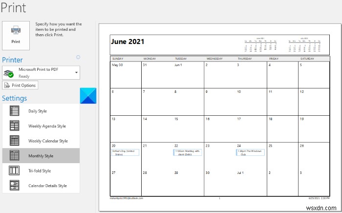 Windows11/10でOutlookカレンダーを印刷する方法 